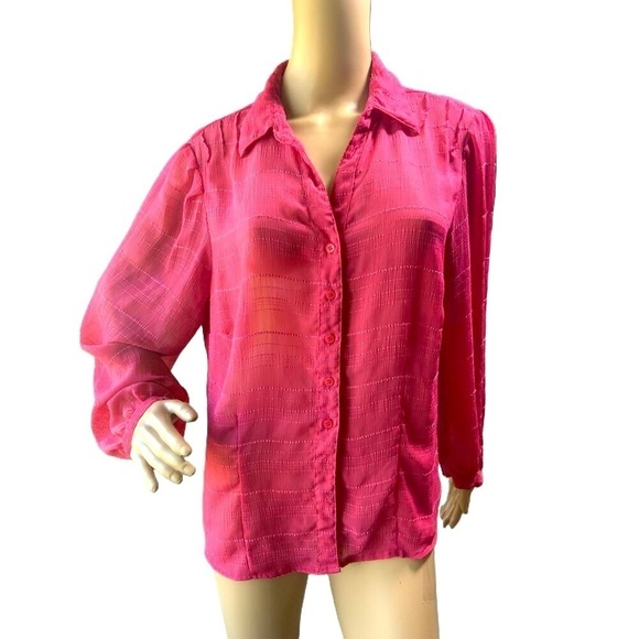 Aparenza Womens Pink Plaid Long Sleeve Collared Button Up Blouse Size 1X - Picture 1 of 14